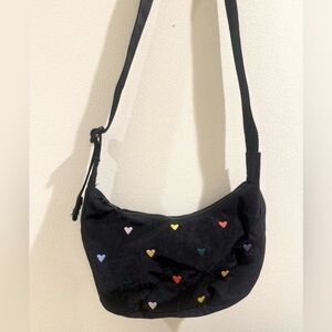 Baggu Small Nylon Crescent Bag with embroidered heart
